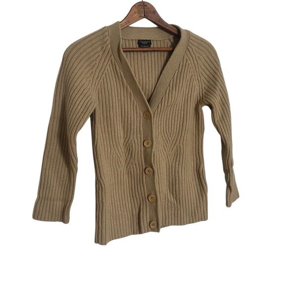 Talbots Pure Merino Wool Ribbed Knit Button Front Cardigan Brown Size Medium - Picture 2 of 7